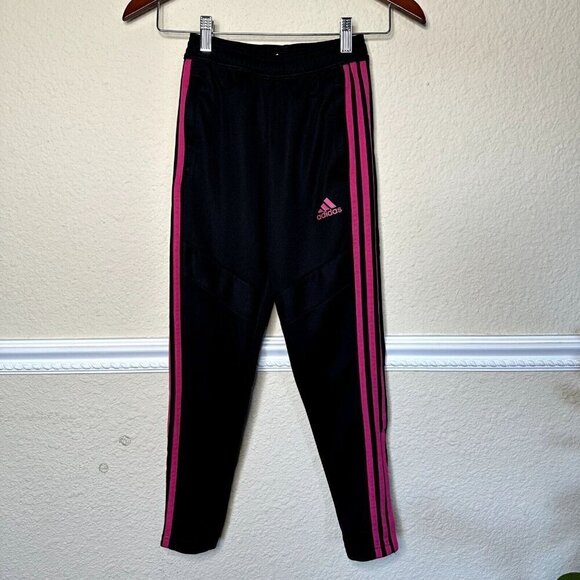 Adidas Girls Youth Large Black Pint Stripes Track Pants Zip Ankle Pockets Barbie - Picture 1 of 7